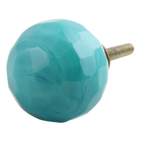 Round Sea Blue Glass Cabinet Knob